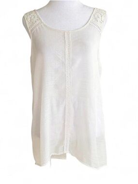 Spense Cream Sleeveless Crochet-Trim Tank